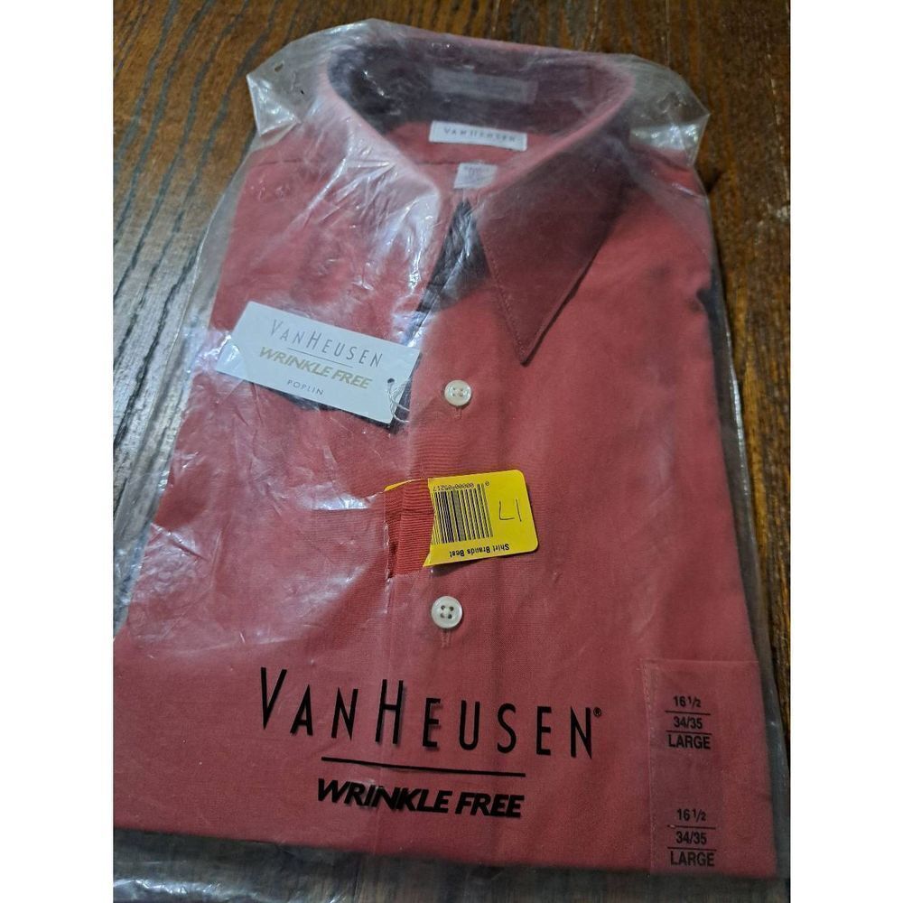 New 16.5 34/35 Large Van Heusen Poplin Tomato Red Long Sleeve Dress Shirt NWT